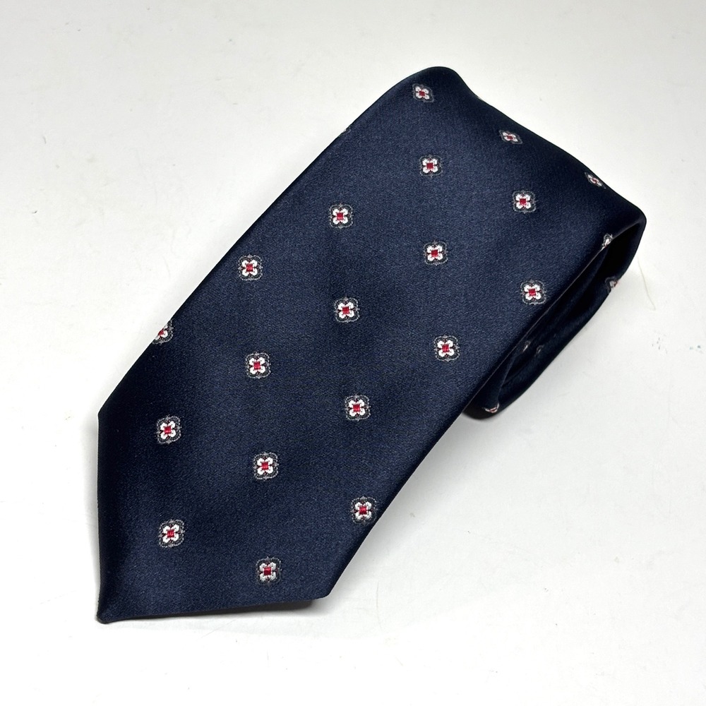 Vtg Wembley Necktie Mens‎ OS Navy Blue Medallion Floral Polysilk Luxury Tie